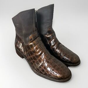 Donald Pliner Womens 9.5 Zula Patent Leather Crocodile Embossed‎ Bootie Brown